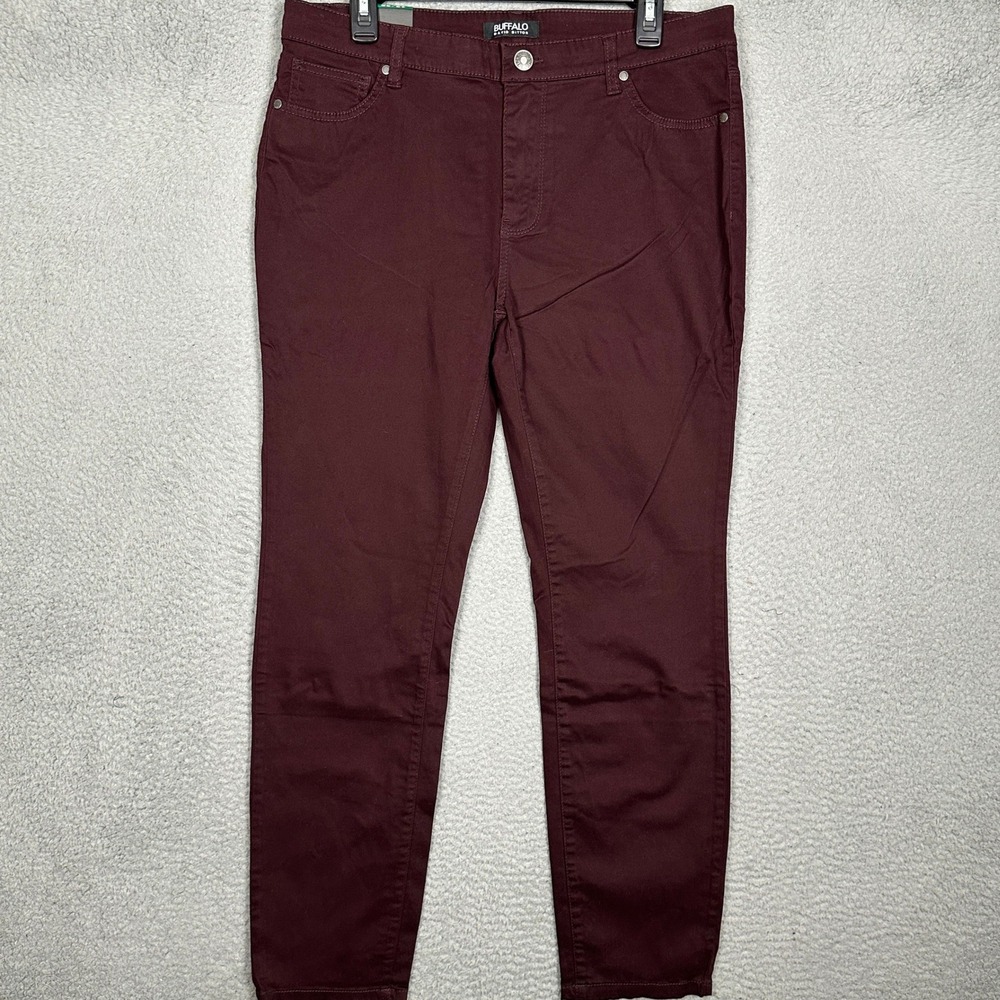 NEW Buffalo Pants Womens 12-32 Hope Mid-Rise Skinny Burgundy 5-Pocket Stretch